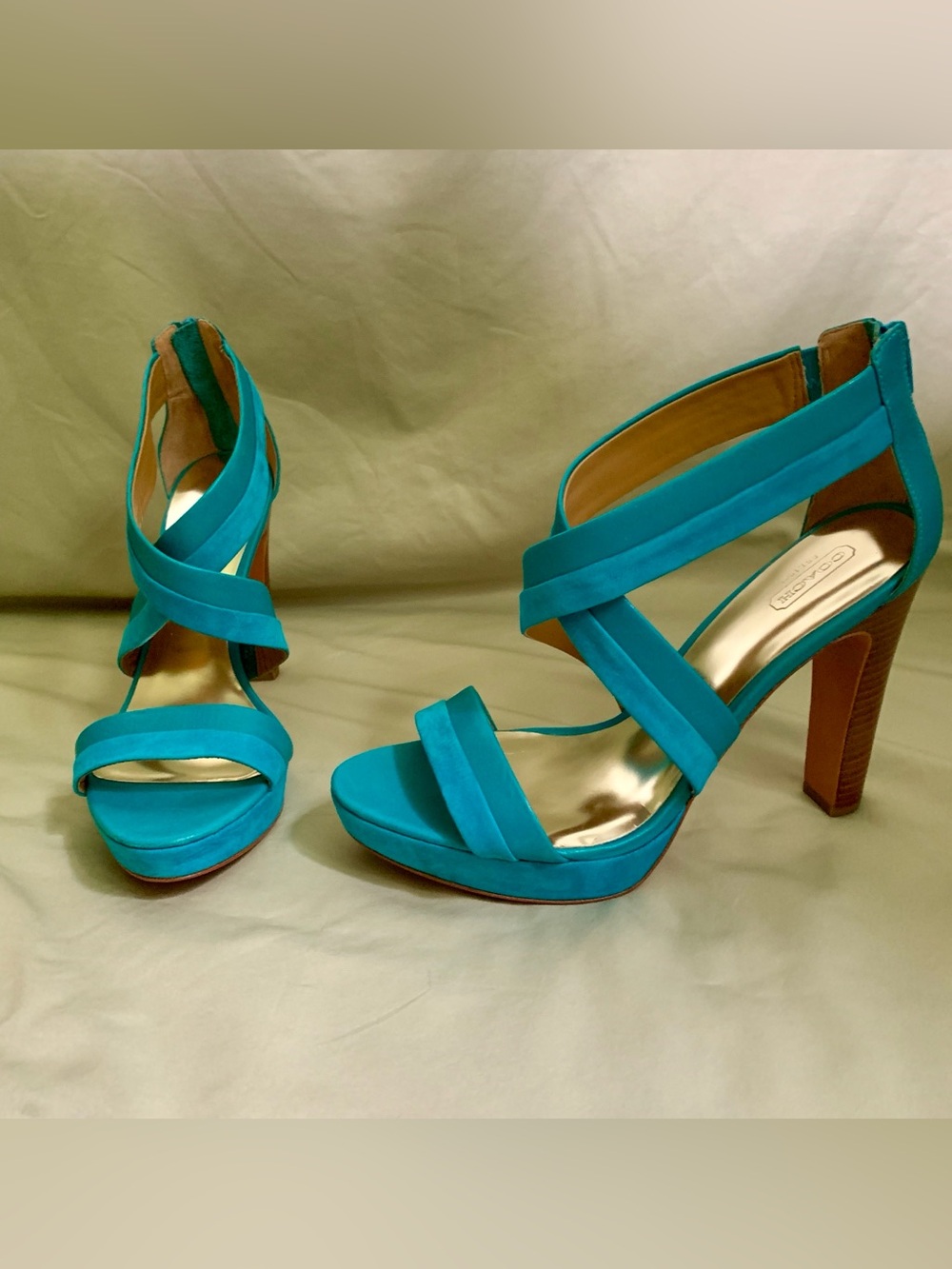 Coach Teal Strappy Platform Heels